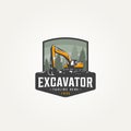 excavator machine construction icon label emblem logo template vector illustration design. heavy equipment badge logo concept Royalty Free Stock Photo