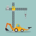 Excavator machine with under construction icon