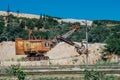 Excavator machine work and dig the sand Royalty Free Stock Photo