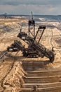 Excavator Mining In A Brown Coal Open Pit Mine. Royalty Free Stock Photo