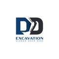 Excavator Negative Space Logo with DD Initial Royalty Free Stock Photo