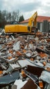 Excavator Operating Amongst Rubble and Debris, Representing Infrastructure Demolition and Renewal Royalty Free Stock Photo