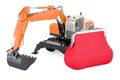 Excavator with purse coin, 3D rendering