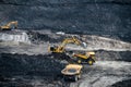 The excavator in the quarry., Production of coal in the coal mine