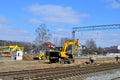 Excavator on railway construction Royalty Free Stock Photo