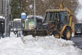 Excavator removes snow in the hospital Gregorio MaraÃÂ±ÃÂ³n, Madrid