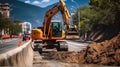 Excavator repair the road. Road works. Generative AI