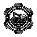 Excavator silhouette vector round black emblem