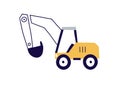 Excavator toy with bucket, dipper. Construction equipment, cute transport with digger in Scandinavian style. Childish