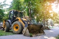 excavator tractor digging a trench for pipeline Royalty Free Stock Photo