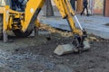 Excavator tractor equipment construction works on a construction site