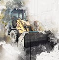 Excavator tractor illustration color isolated art work antique old Royalty Free Stock Photo