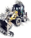 Excavator tractor illustration color isolated art work antique old Royalty Free Stock Photo