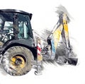 Excavator tractor illustration color isolated art work antique old Royalty Free Stock Photo