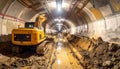 Excavator in Tunnel Construction Site - Infrastructure Development Royalty Free Stock Photo