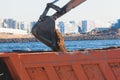 Excavator unloading sand into the dump truck on the construction site, excavating and working during road works, backhoe and Royalty Free Stock Photo