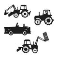 Excavator vehicles isolated vector Silhouettes