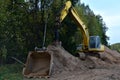 Excavator with Vertical tamrock pile foundation drilling machine. Drill rig at forest area. Ground Improvement techniques,