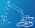 Excavator. Wire-frame. EPS10 format. Vector rendering of 3d.