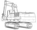 Excavator. Wire-frame. EPS10 format. Vector rendering of 3d.