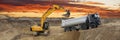 Excavator at work on construction site Royalty Free Stock Photo