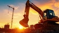 Excavator Working at a Construction Site During Sunset Royalty Free Stock Photo
