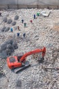 An excavator working at demolition site