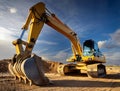 excavator working in the sand of a construction site Royalty Free Stock Photo