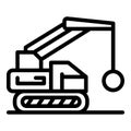 Excavator wrecking ball icon, outline style