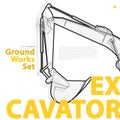 Excavator - yellow and orange typography set of ground works machines vehicles. Royalty Free Stock Photo