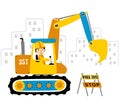 Cartoon of excavator with young operator Royalty Free Stock Photo