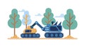 Excavators Clearing a Forest for Construction, vector design Generative AI Royalty Free Stock Photo