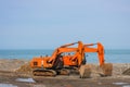 Excavators or diggers on construction site or earthmoving at shore protection works in Batumi Royalty Free Stock Photo