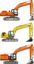 Excavators. Heavy construction machines. Vector