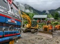 Excavators working on road construction