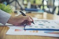Excel stat spreadsheet business analytics graph statistic with graph and table data number in charts database. Accountant hands Royalty Free Stock Photo