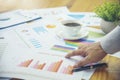 Excel stat spreadsheet business analytics graph statistic with graph and table data number in charts database. Accountant hands Royalty Free Stock Photo