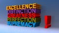 Excellence distinction greatness perfection supremacy on blue