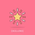 Excellence icon in comic style. Star ribbon vector cartoon illustration on white isolated background. Award medal business concept