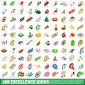 100 excellence icons set, isometric 3d style Royalty Free Stock Photo