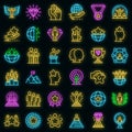 Excellence icons set vector neon