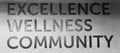 EXCELLENCE -WELLNESS - COMMUNITY SIGN MOTIVATES & INSPIRES WORKERS