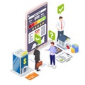 Excellent credit score, high personal credit rating online report, good history, isometric flat vector illustration.