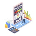 Excellent credit score, high personal credit rating online report, isometric flat vector illustration.