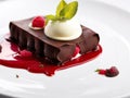 Excellent dessert: white and dark chocolate cannelloni with delicate mascarpone mousse and raspberries