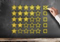 Five star customer feedback or client service rating on blackboard Royalty Free Stock Photo