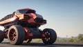 An Excellent Looking Red Monster Truck Driving Down A Road AI Generative Royalty Free Stock Photo