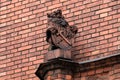 Riga, Latvia, November 2019. Heraldic lion adorning the wall of the Dome Cathedral.