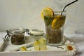 Chia water and lemon are an excellent source of omega-3 fatty acids, rich in antioxidants, and they provide fiber, iron, and calci Royalty Free Stock Photo