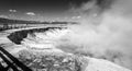 Excelsior Geyser in the Midway Geyser Basin next to the Firehole River in Yellowstone National Park in Wyoming - black and white Royalty Free Stock Photo